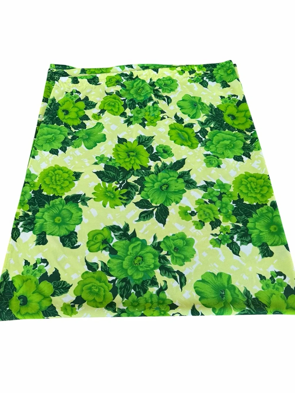 Vintage MCM Retro Floral Handmade Curtain Panel Green Yellow Rod Pocket 52x76